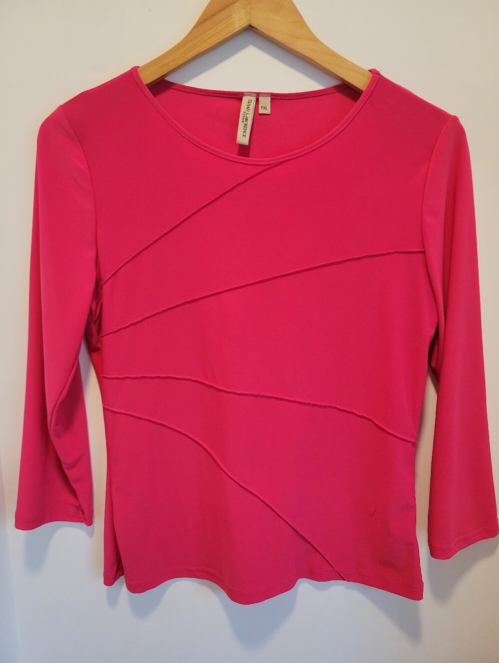 Susan Lawrence Pink Blouse Petite X-Large Diagonal Piped Seam Detail Career Wear